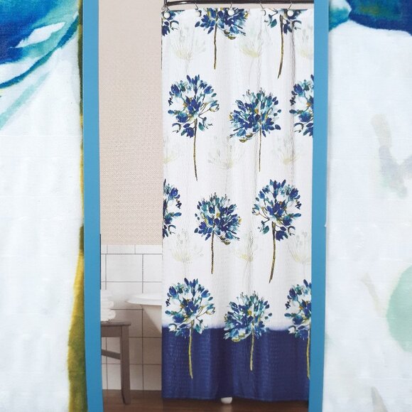 Room & Retreat Fabric Shower Curtain 70x72 Blue Floral - Picture 3 of 3